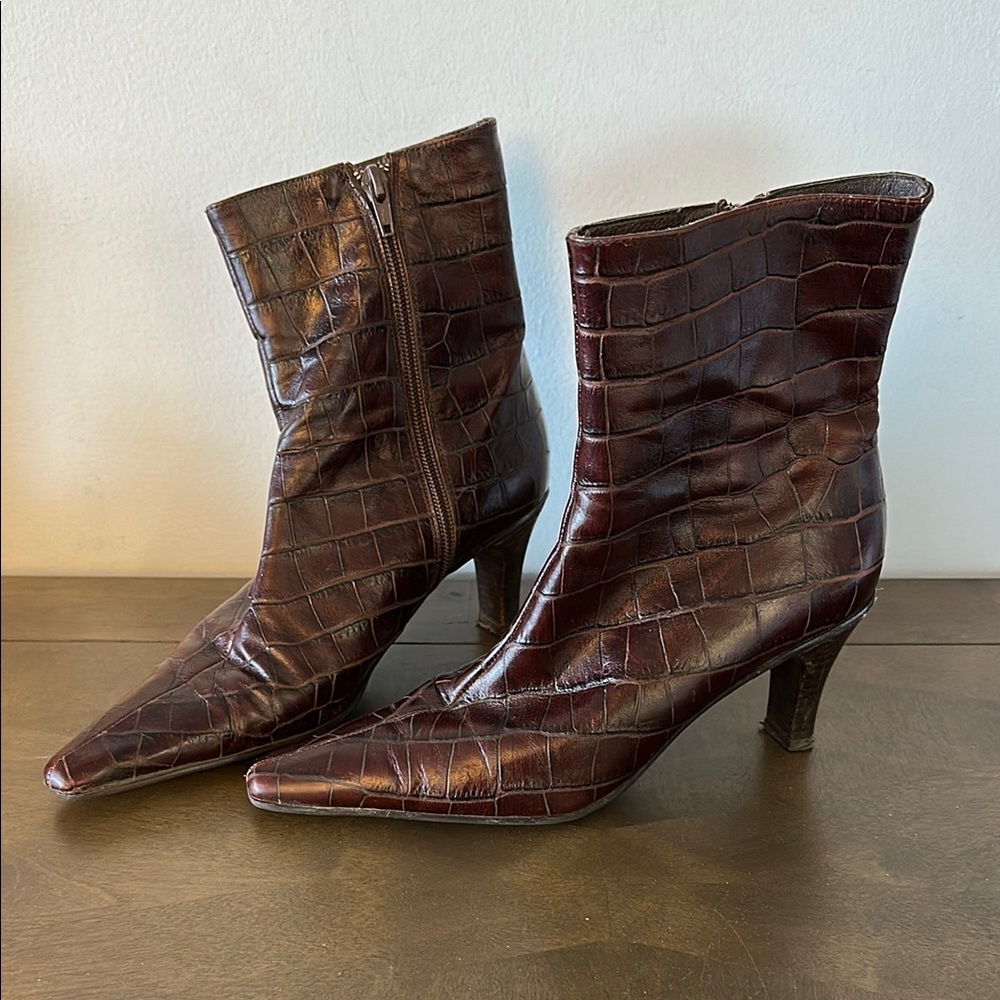 Brown Lodi Crocodile Pattern Ankle Boots size 37